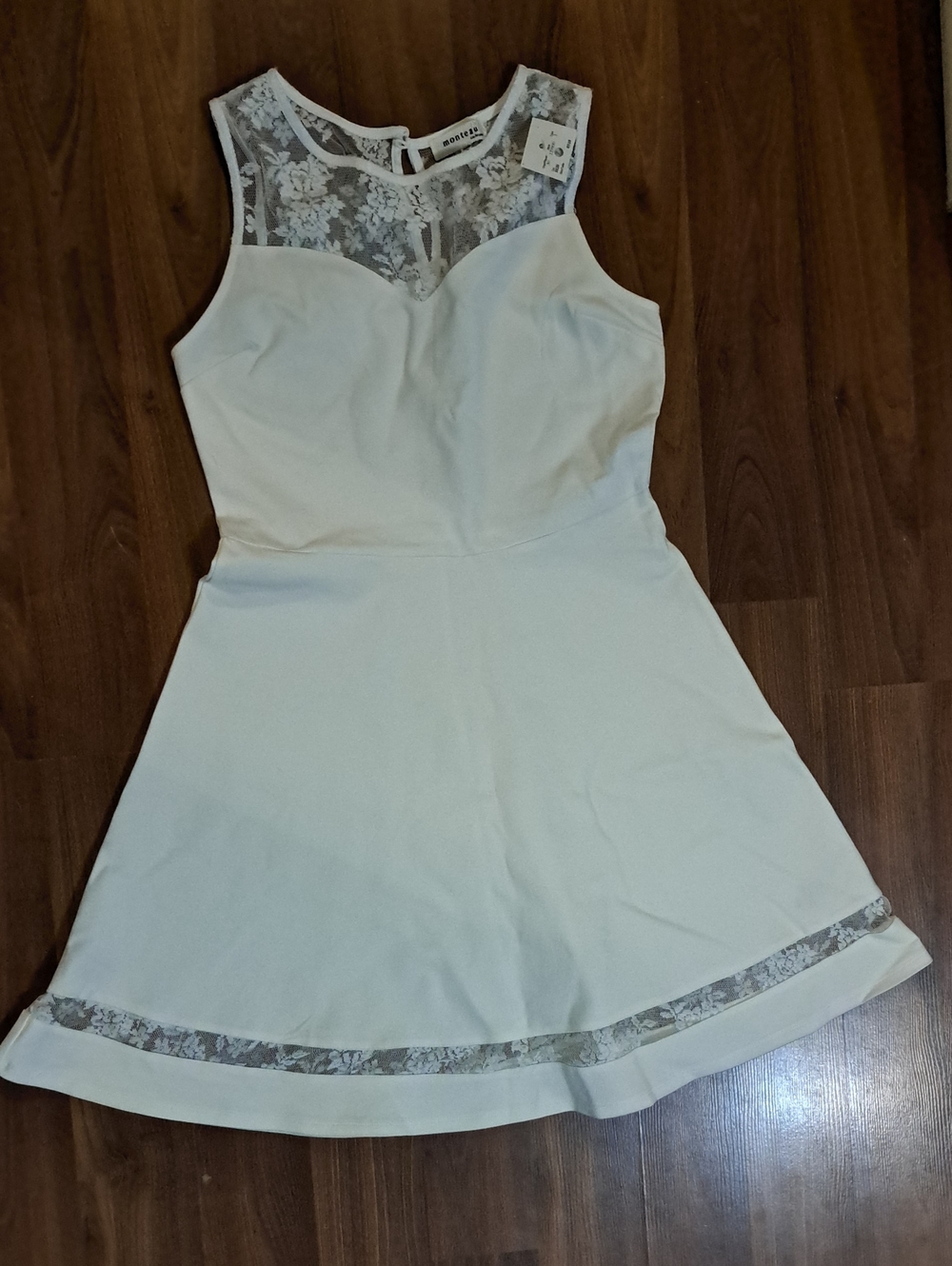 Monteau White Lace Yoke Fit-and-Flare Dress
